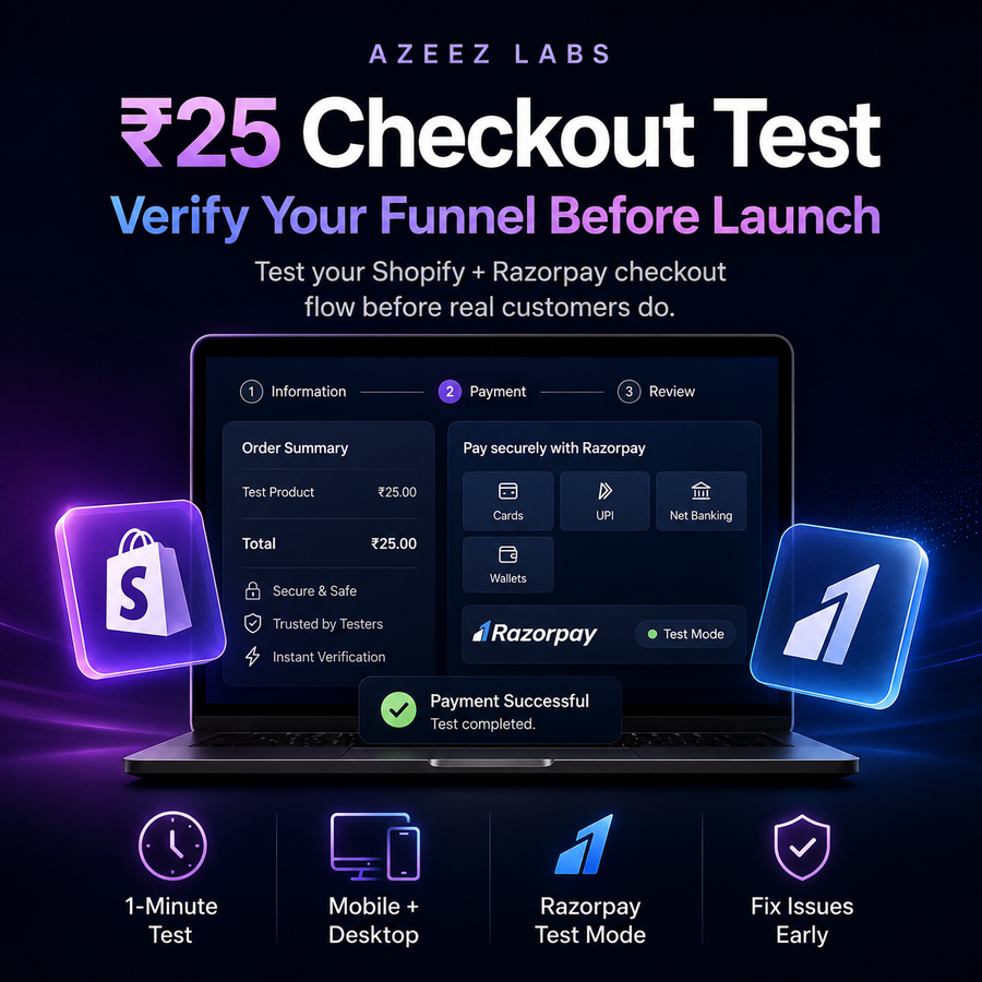 Azeez Labs ₹25 checkout test hero graphic